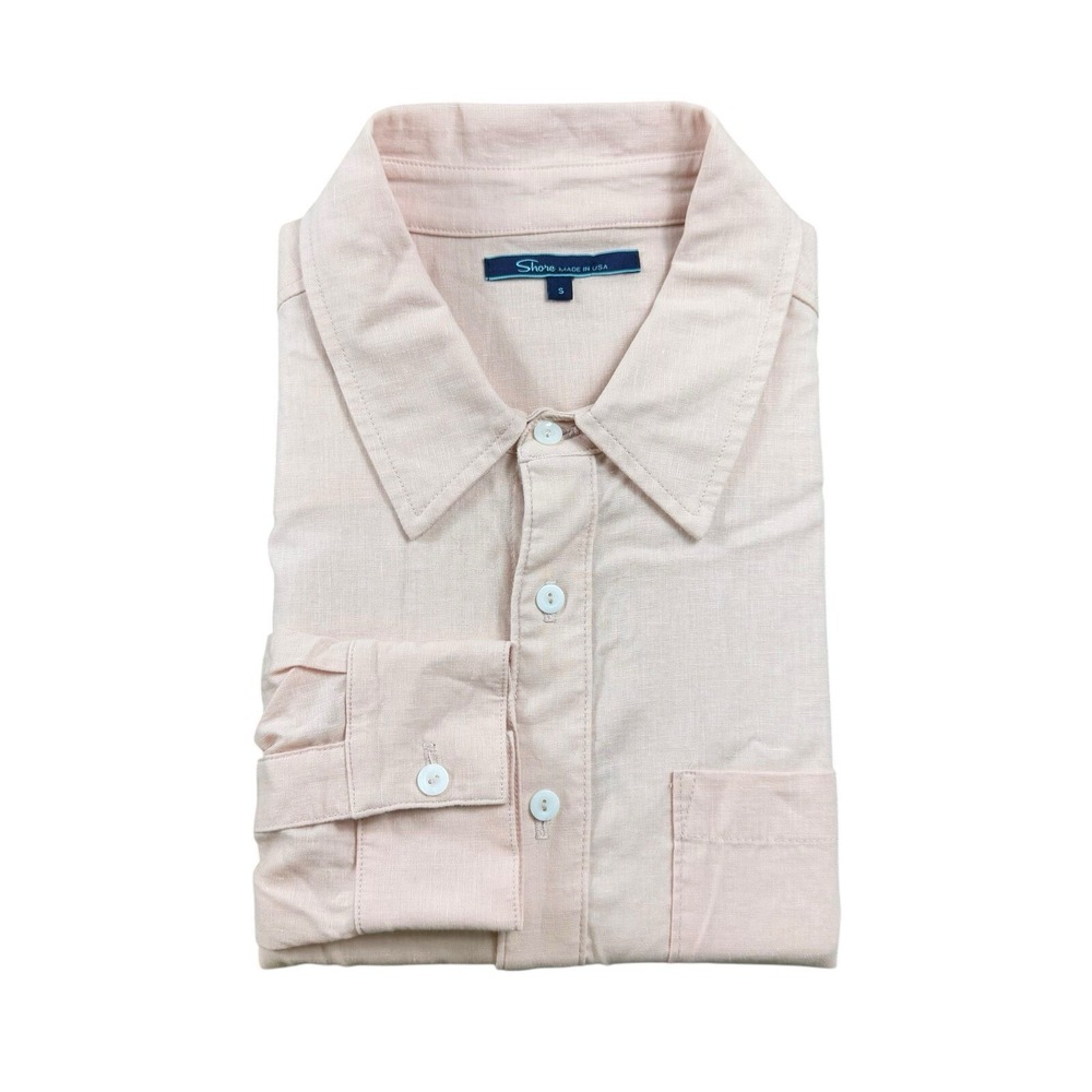 Shore Nude Pink Linen Cotton Stretch Mens L/S Button Front Size S USA